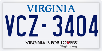 VA license plate VCZ3404
