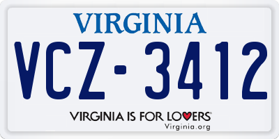 VA license plate VCZ3412