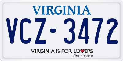 VA license plate VCZ3472