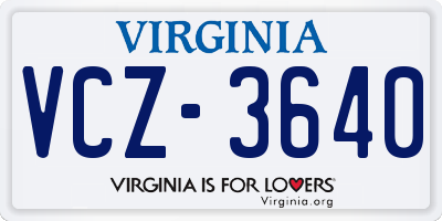 VA license plate VCZ3640