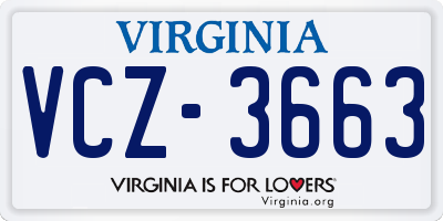 VA license plate VCZ3663