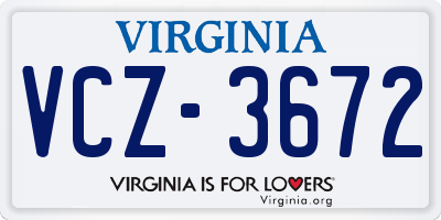 VA license plate VCZ3672