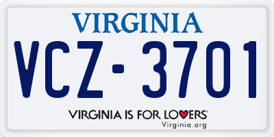 VA license plate VCZ3701