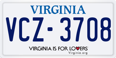 VA license plate VCZ3708