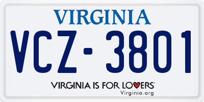 VA license plate VCZ3801