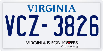 VA license plate VCZ3826