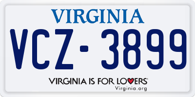 VA license plate VCZ3899