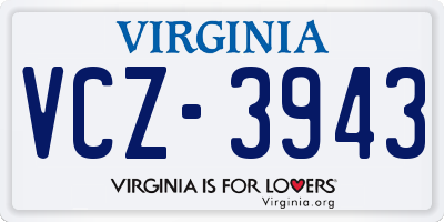 VA license plate VCZ3943