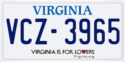 VA license plate VCZ3965