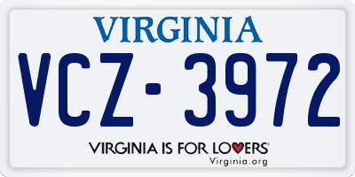 VA license plate VCZ3972