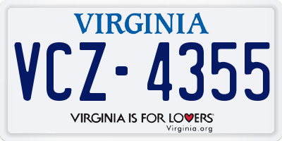 VA license plate VCZ4355