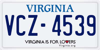 VA license plate VCZ4539