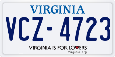VA license plate VCZ4723