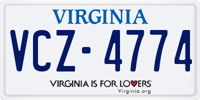 VA license plate VCZ4774