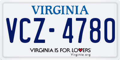 VA license plate VCZ4780