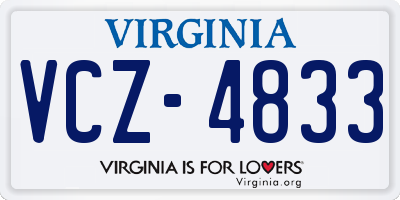 VA license plate VCZ4833