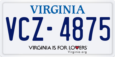 VA license plate VCZ4875