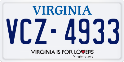 VA license plate VCZ4933