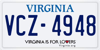 VA license plate VCZ4948