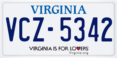 VA license plate VCZ5342