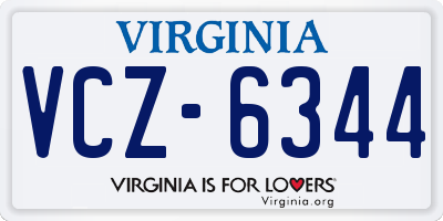VA license plate VCZ6344