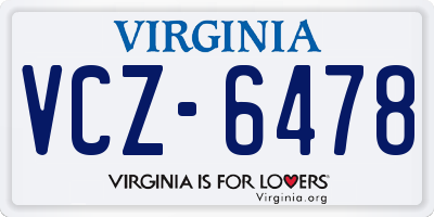 VA license plate VCZ6478