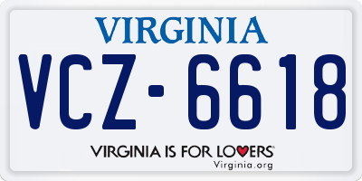 VA license plate VCZ6618
