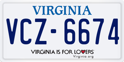 VA license plate VCZ6674