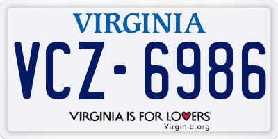 VA license plate VCZ6986