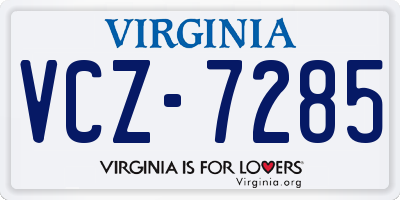 VA license plate VCZ7285