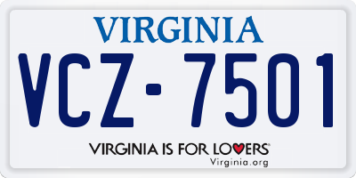 VA license plate VCZ7501