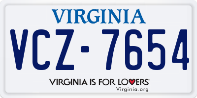 VA license plate VCZ7654
