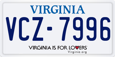 VA license plate VCZ7996