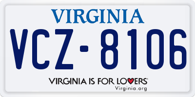 VA license plate VCZ8106