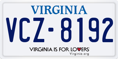 VA license plate VCZ8192