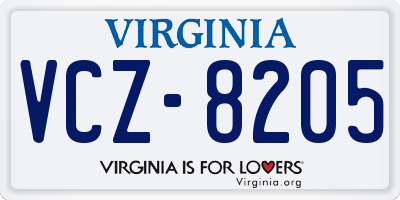 VA license plate VCZ8205