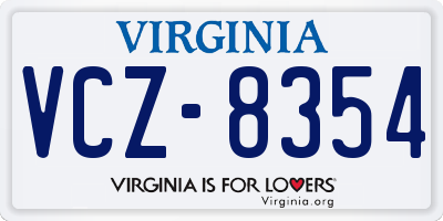 VA license plate VCZ8354