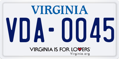 VA license plate VDA0045