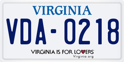 VA license plate VDA0218