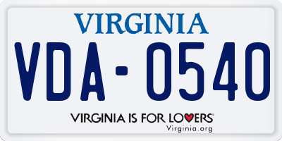 VA license plate VDA0540