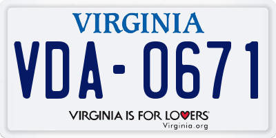 VA license plate VDA0671