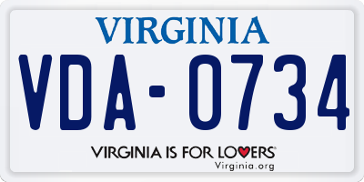 VA license plate VDA0734