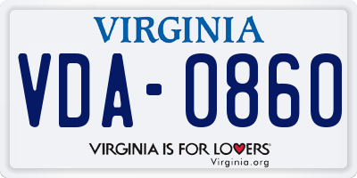 VA license plate VDA0860