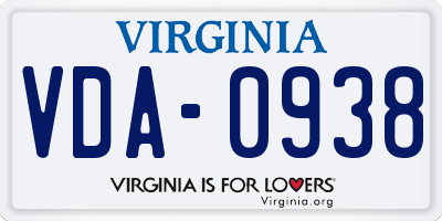 VA license plate VDA0938