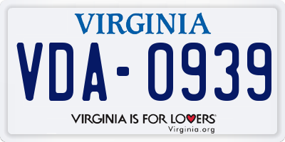 VA license plate VDA0939