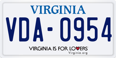 VA license plate VDA0954