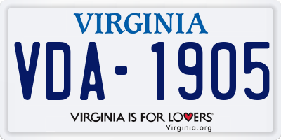 VA license plate VDA1905
