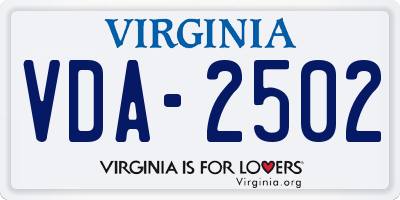 VA license plate VDA2502