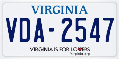 VA license plate VDA2547