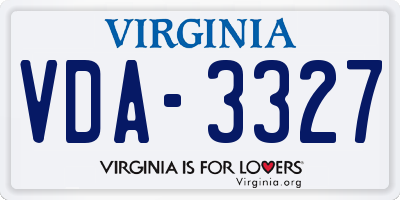 VA license plate VDA3327